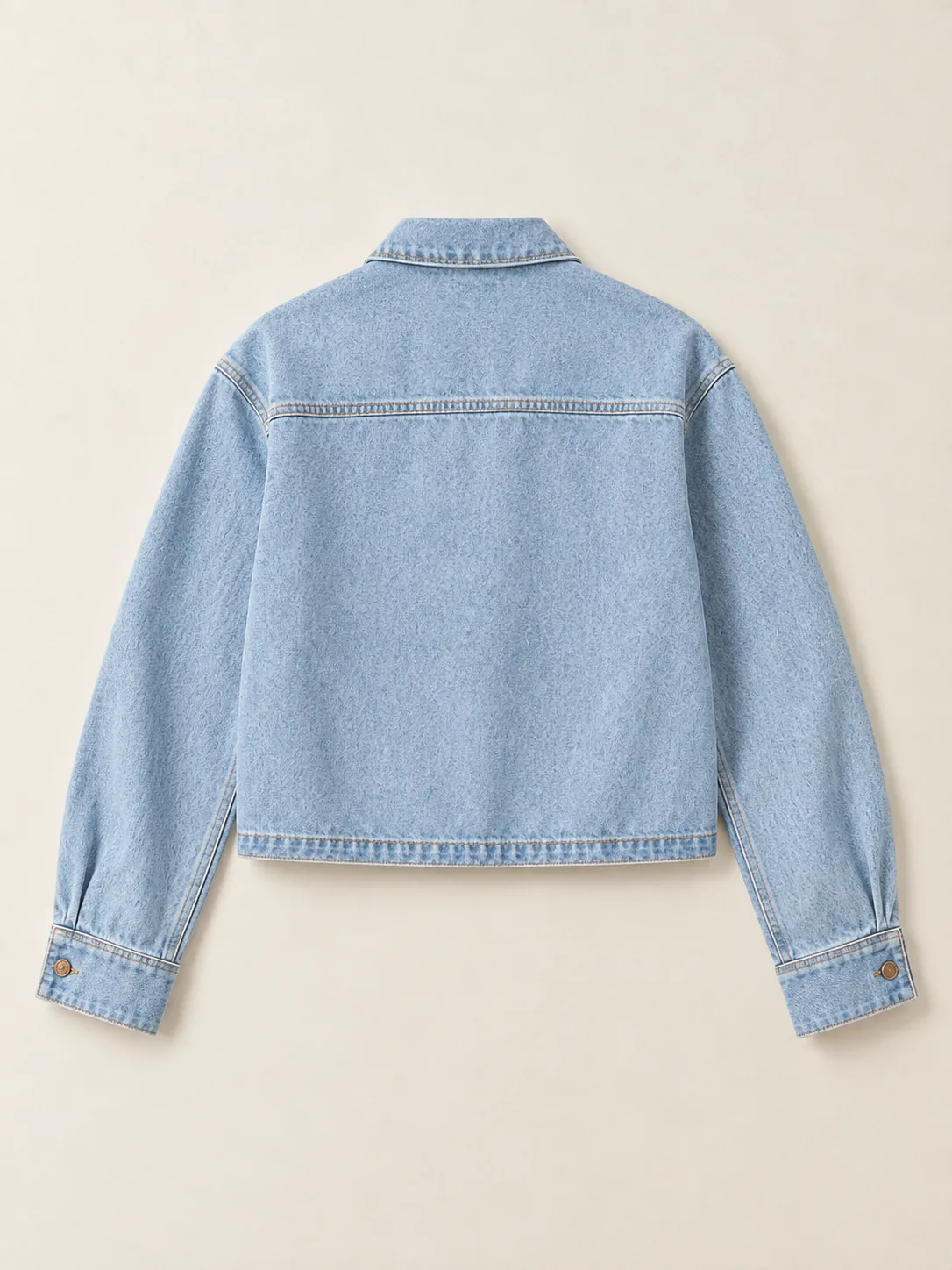Boxy Crop Overshirt in Faded Sky wash, back view