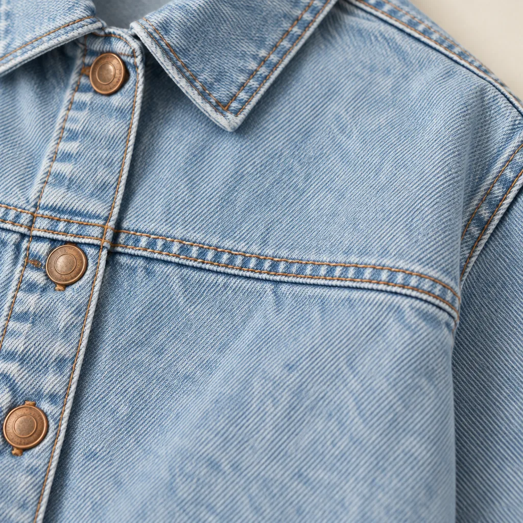 Boxy Crop Overshirt in Faded Sky wash, construction detail
