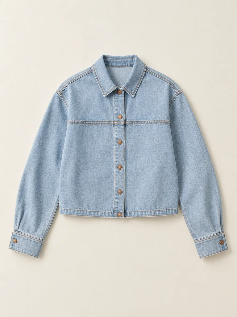 Boxy Crop Overshirt in Faded Sky wash, front view
