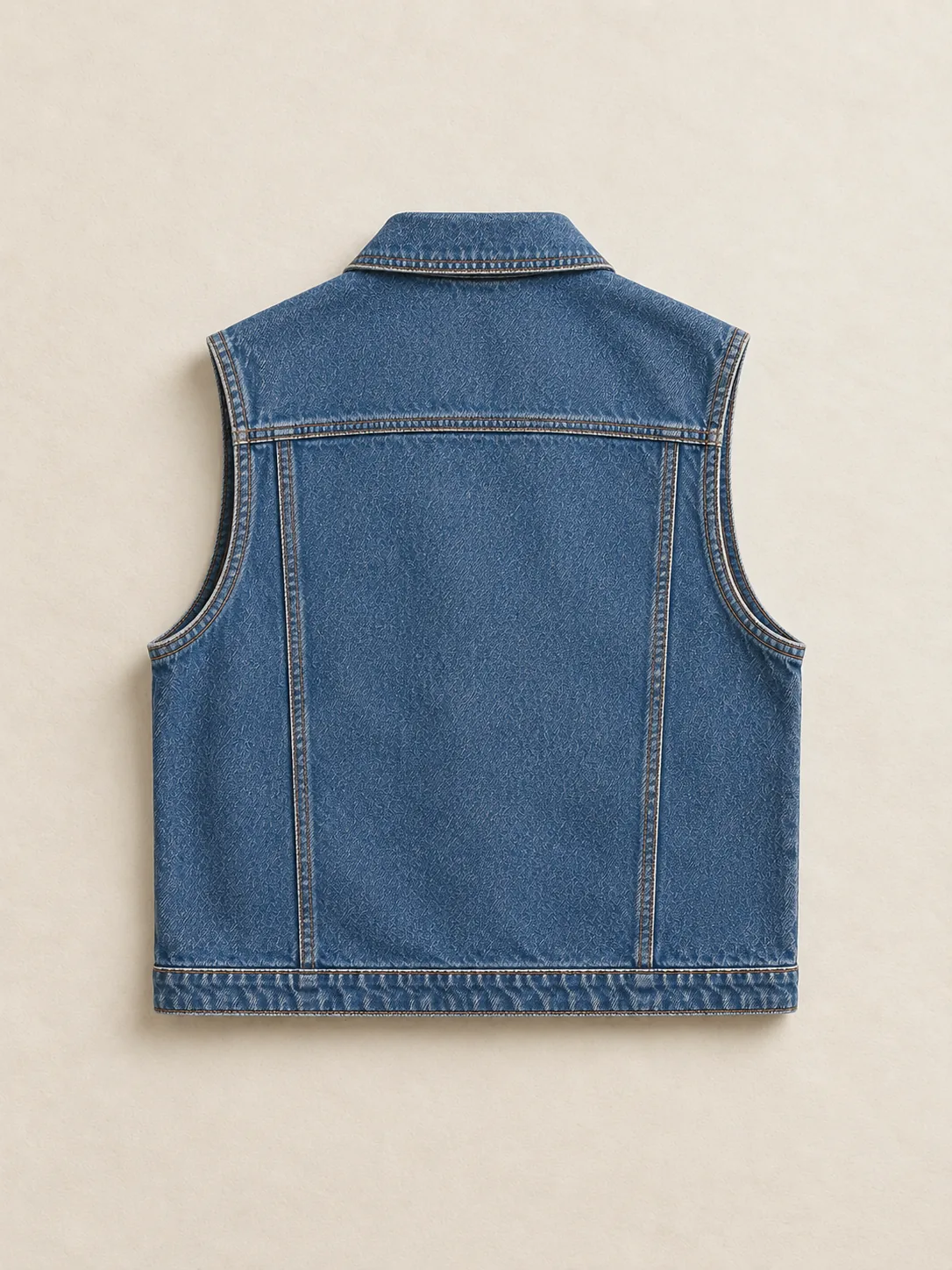 Boxy Pocket Vest in Mid Worn wash, back view