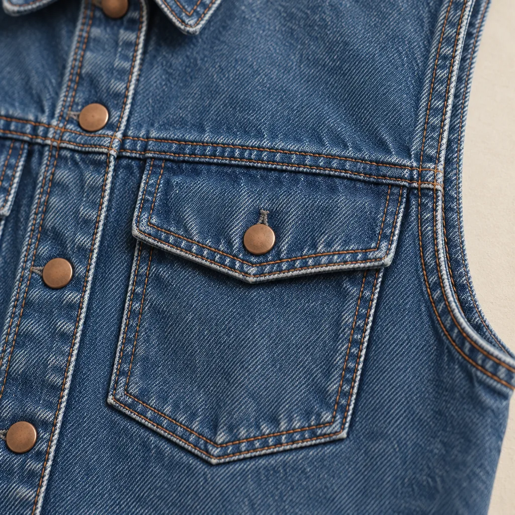 Boxy Pocket Vest in Mid Worn wash, construction detail