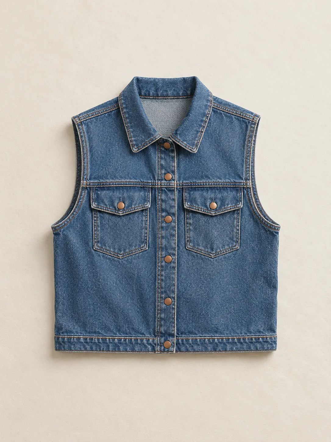 Boxy Pocket Vest in Mid Worn wash, front view