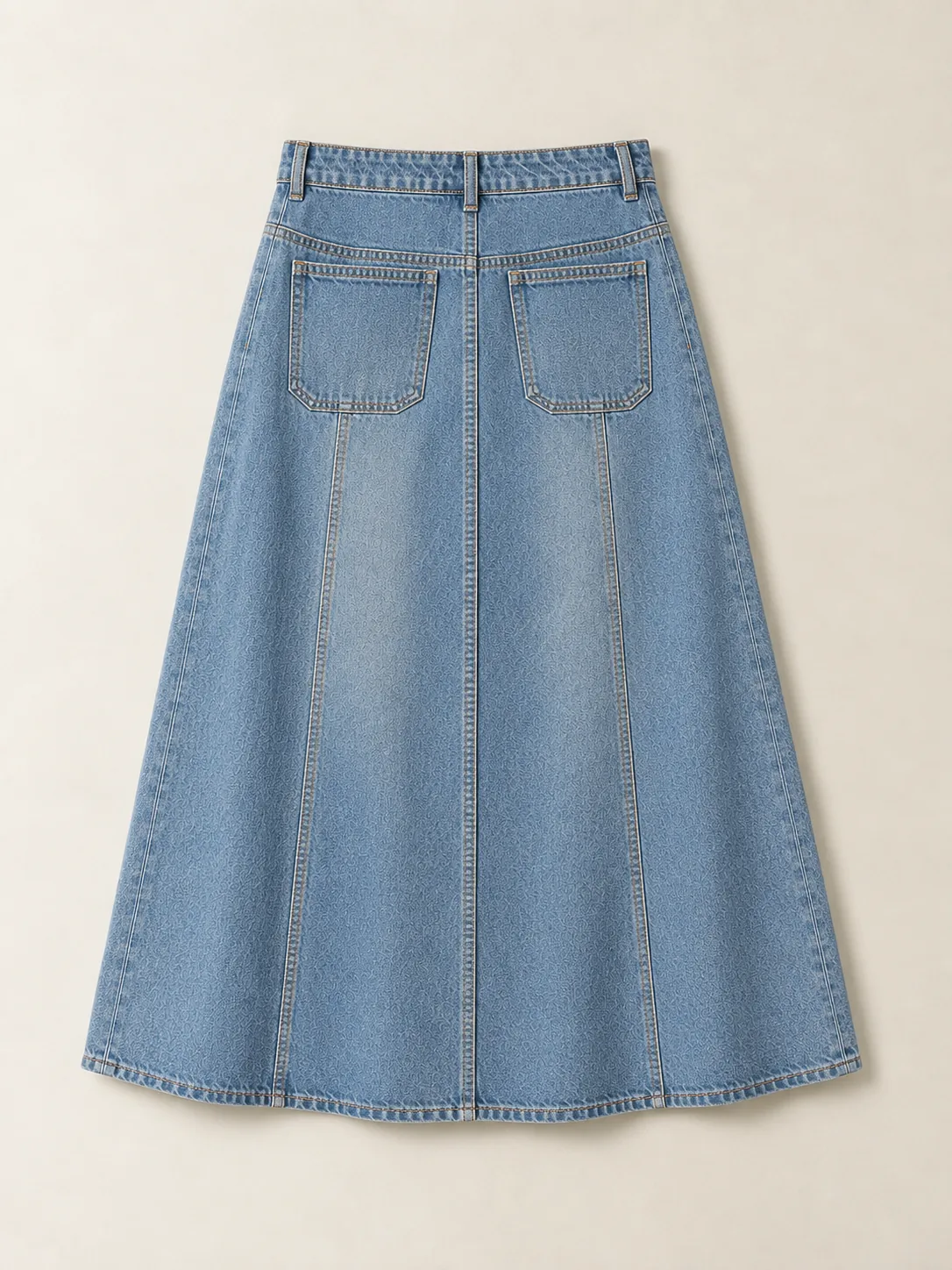 Button Through Midi Skirt in Light Worn wash, back view