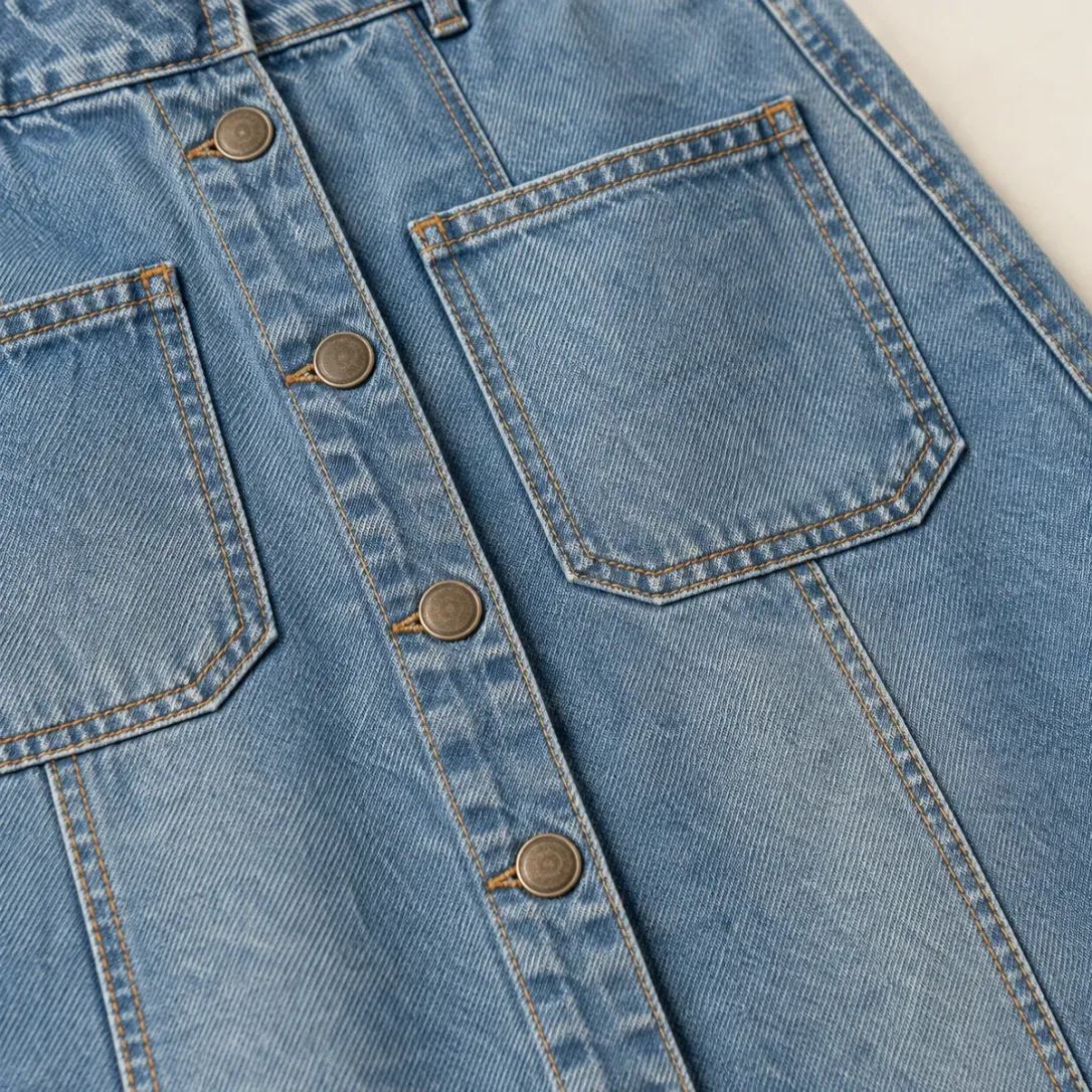 Button Through Midi Skirt in Light Worn wash, construction detail