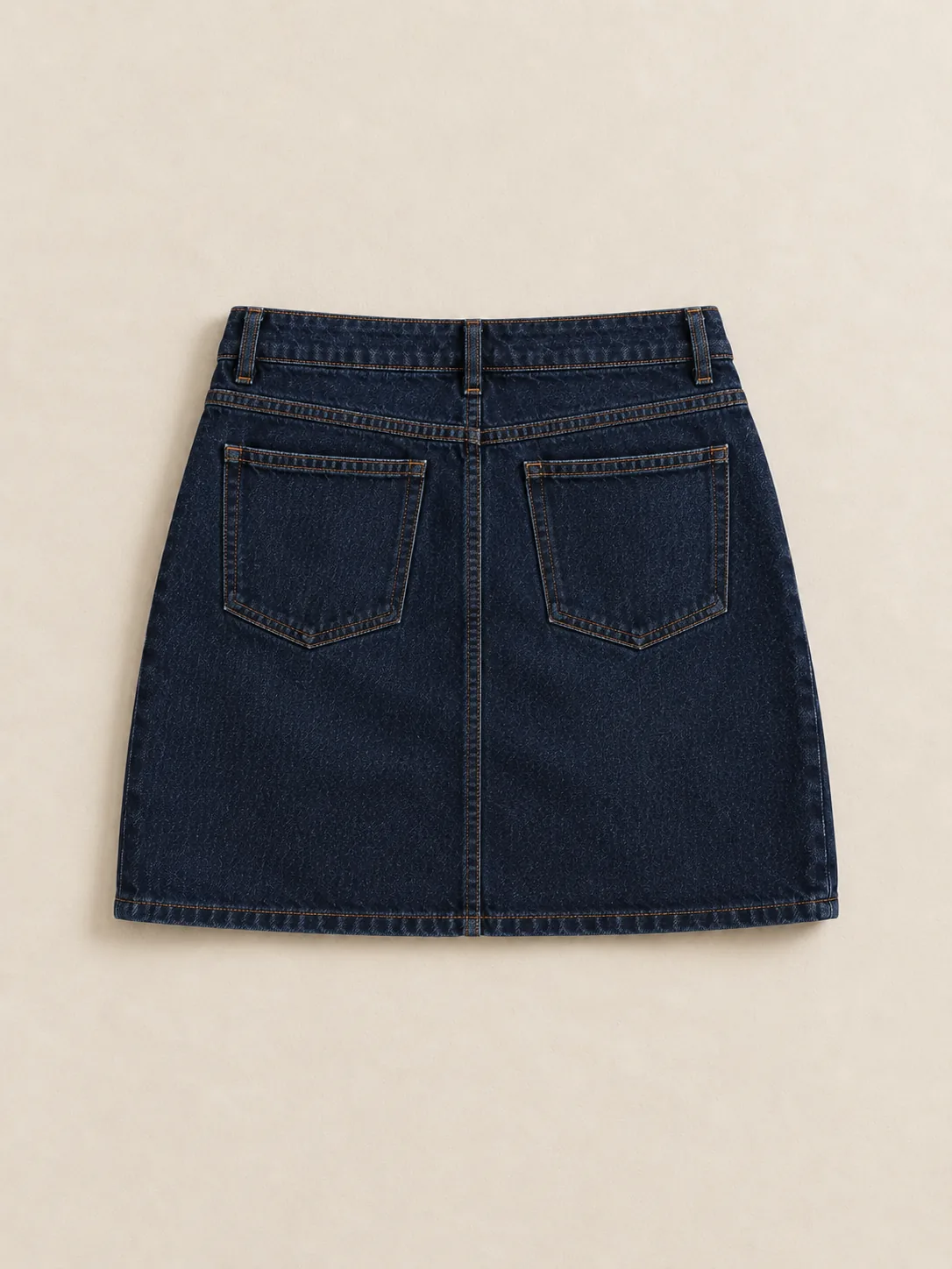 Centre Seam Mini Skirt in Rinse wash, back view