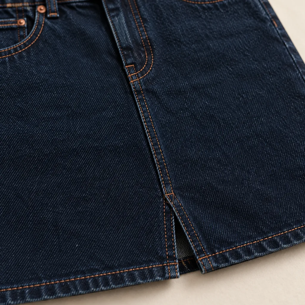 Centre Seam Mini Skirt in Rinse wash, construction detail