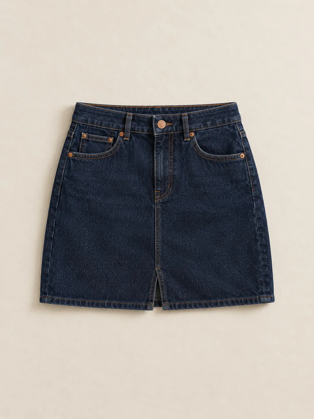 Centre Seam Mini Skirt in Rinse wash, front view