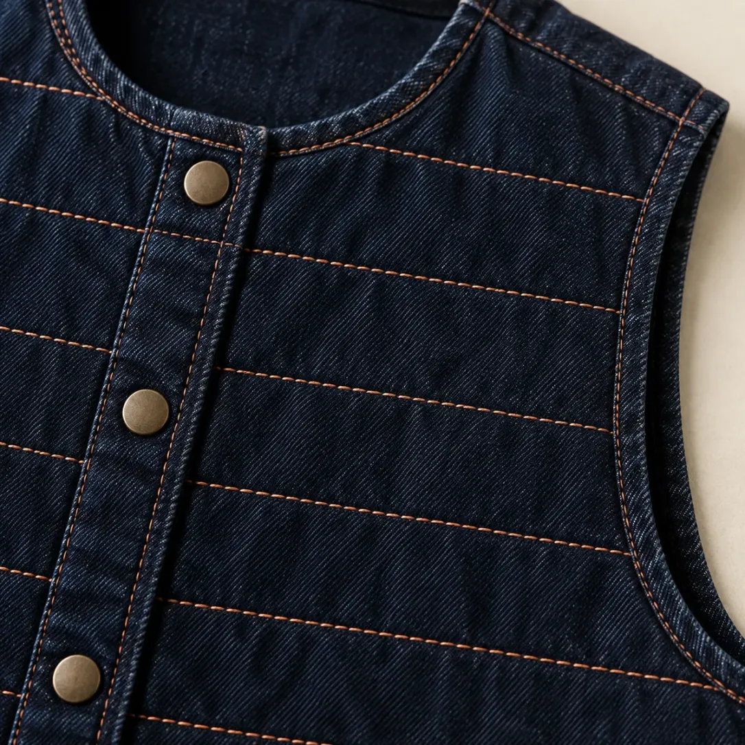Channel Stitch Vest in Rinse wash, construction detail