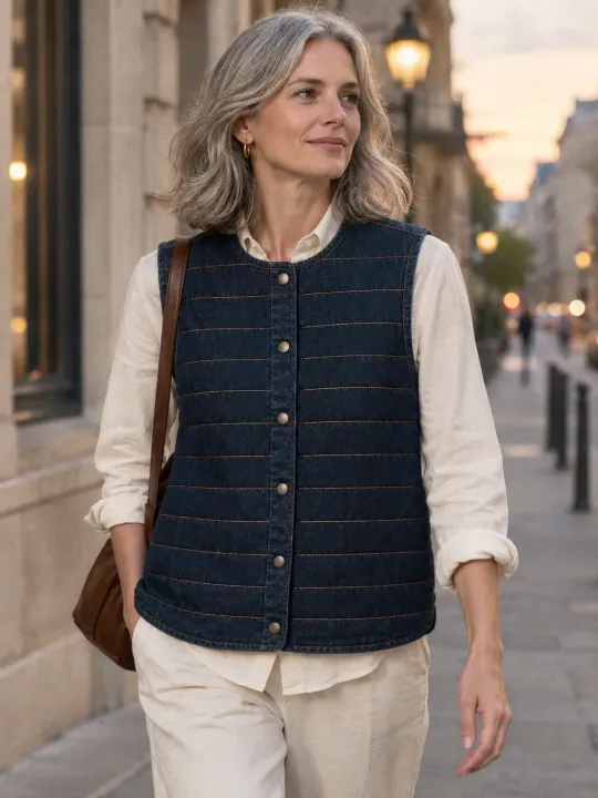 Channel Stitch Vest in Rinse wash, worn