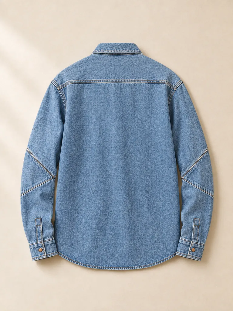 Chevron Sleeve Overshirt in Light Worn wash, back view
