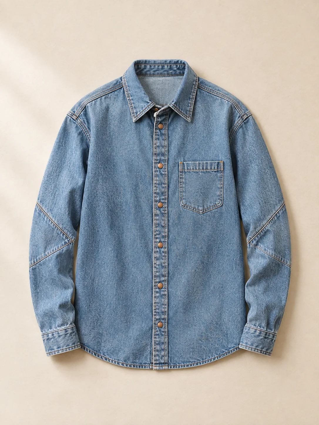 Chevron Sleeve Overshirt in Light Worn wash, front view