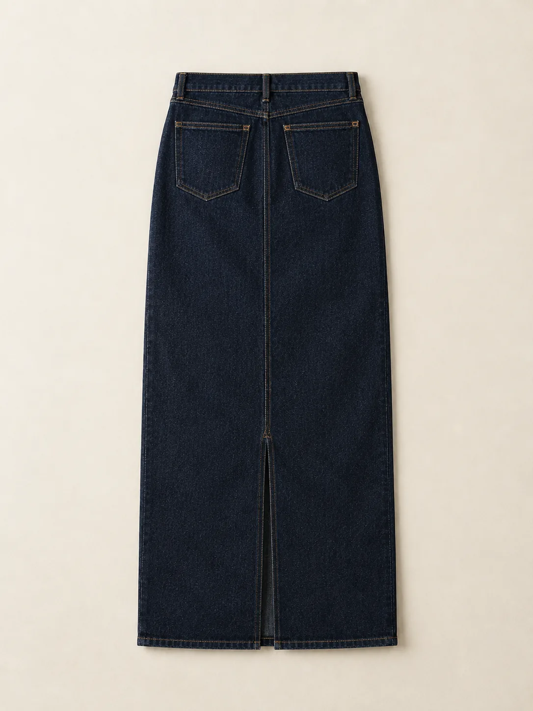 Column Maxi Skirt in Raw Indigo wash, back view