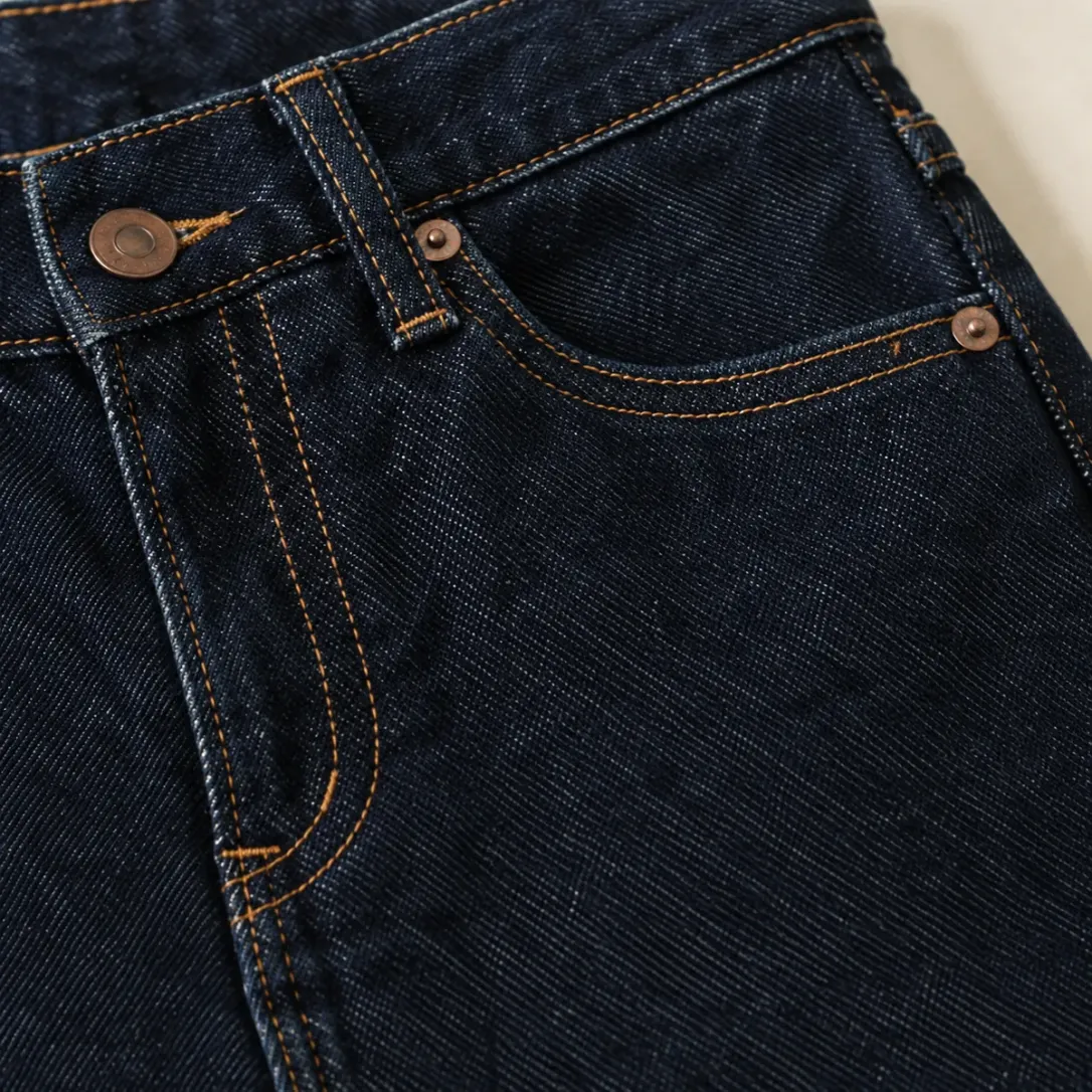 Column Maxi Skirt in Raw Indigo wash, construction detail