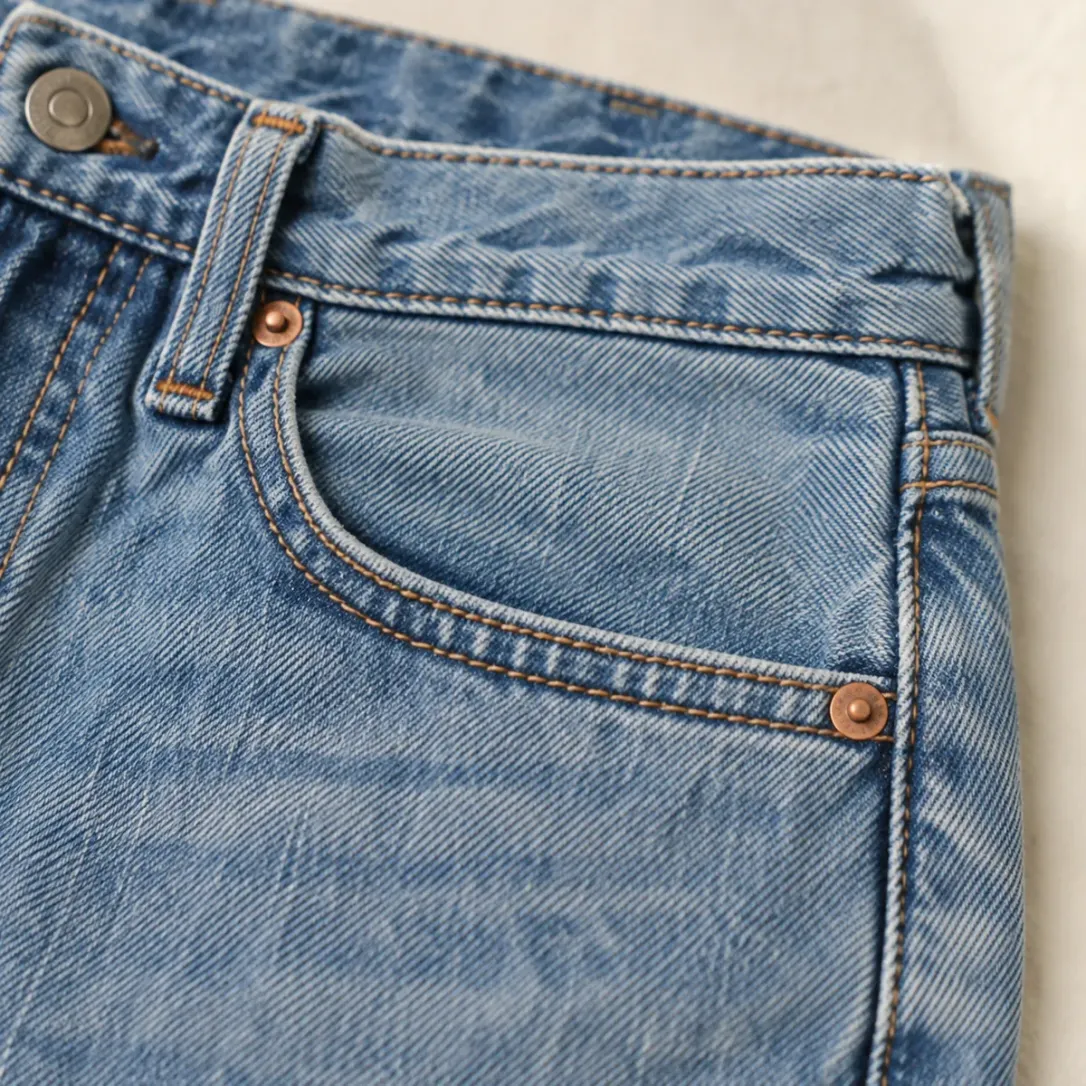 Cropped Raw Hem Straight in Light Worn wash, construction detail