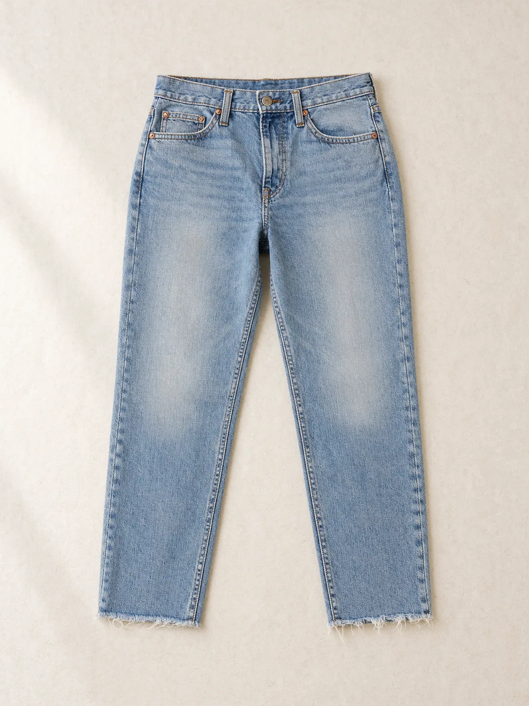Cropped Raw Hem Straight in Light Worn wash, front view