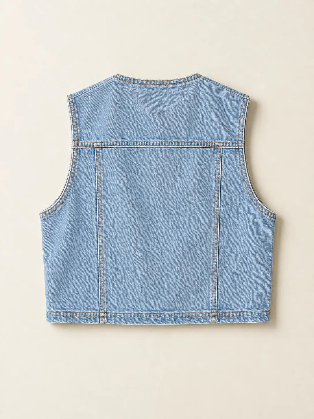 Cropped Seam Vest in Faded Sky wash, back view