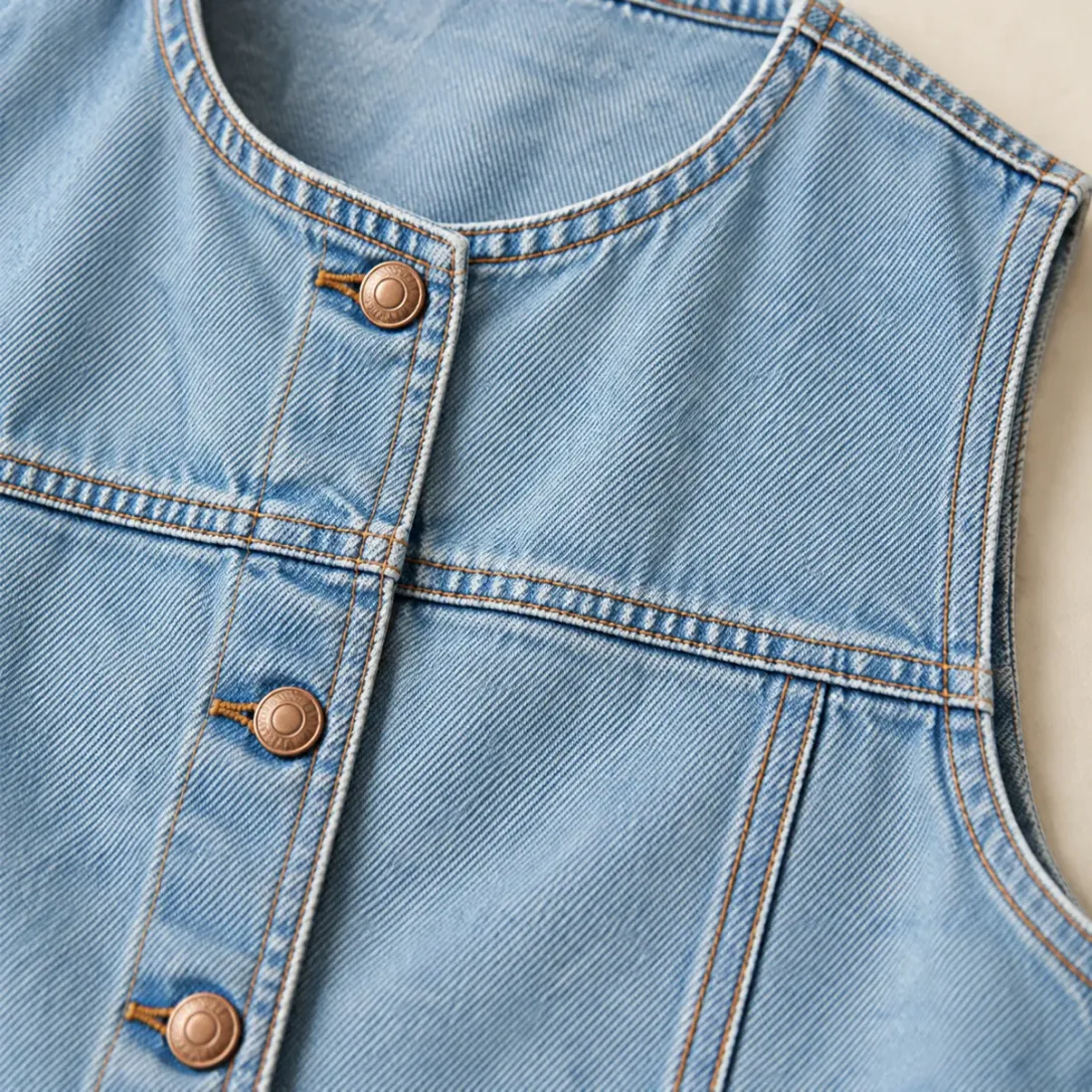 Cropped Seam Vest in Faded Sky wash, construction detail