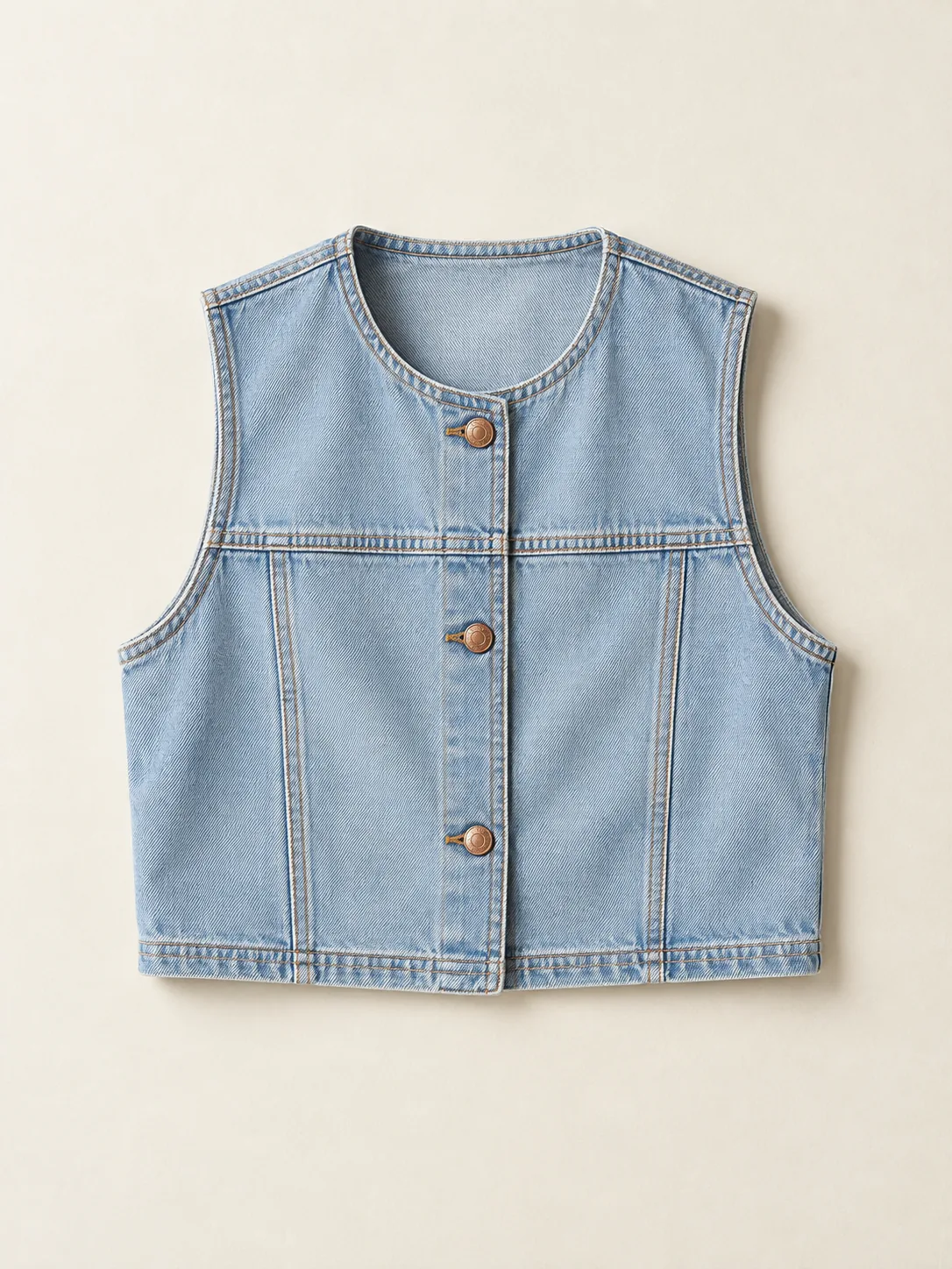 Cropped Seam Vest in Faded Sky wash, front view