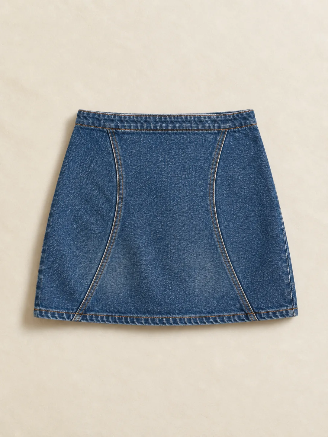 Curve Seam Mini Skirt in Mid Worn wash, back view