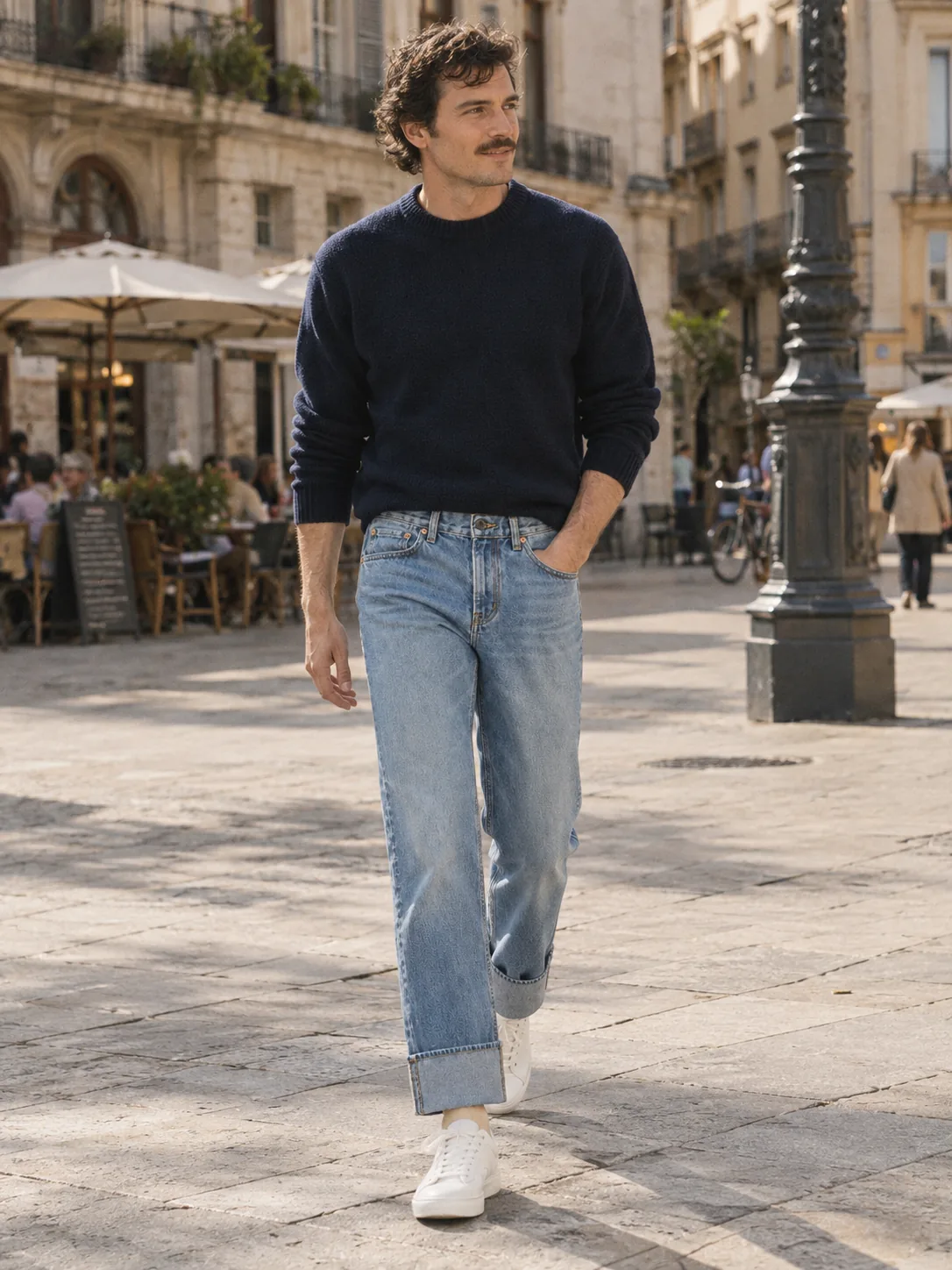 Deep Cuff Straight in Light Worn wash, worn