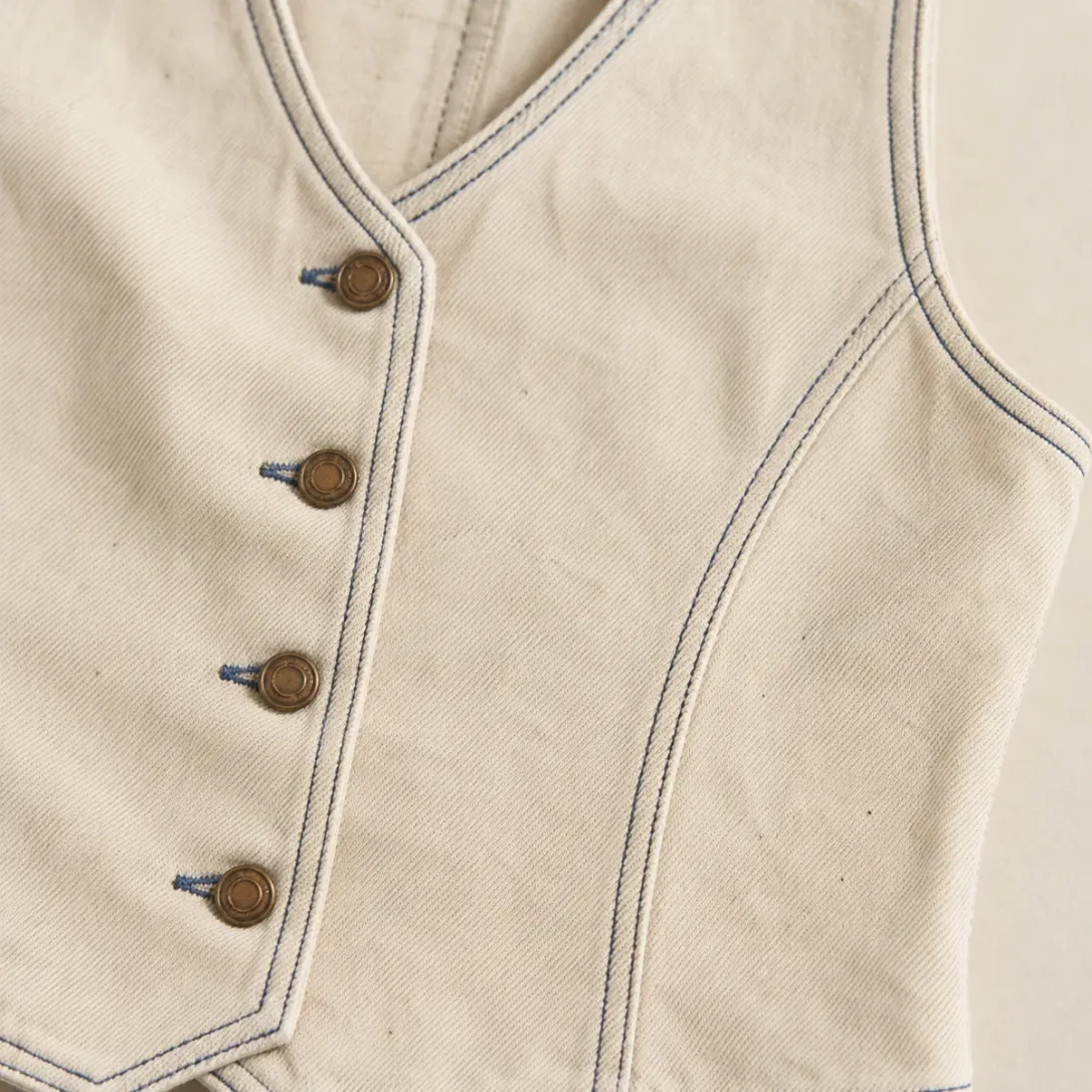 Ecru Crop Vest in Ecru wash, construction detail