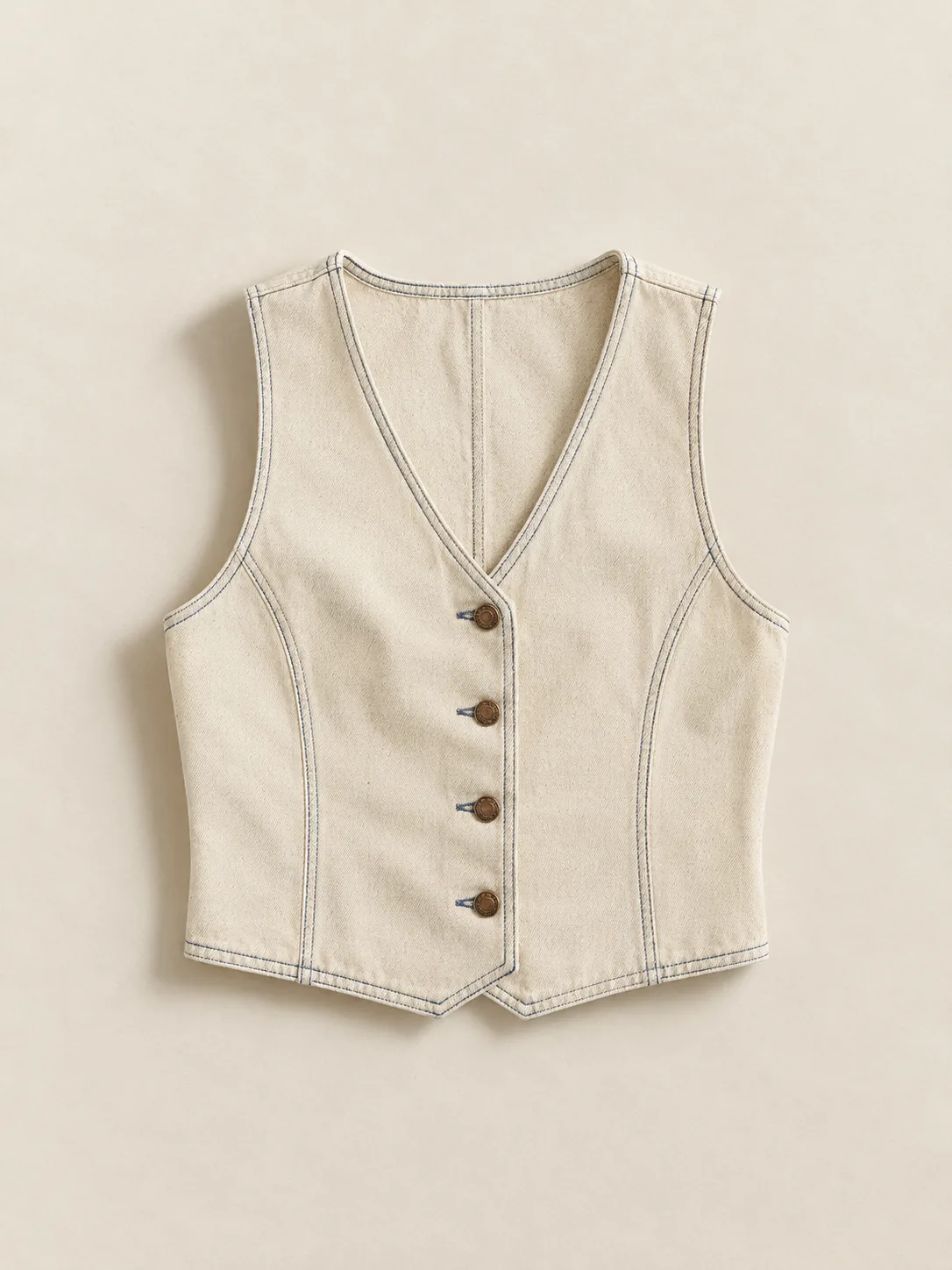Ecru Crop Vest in Ecru wash, front view