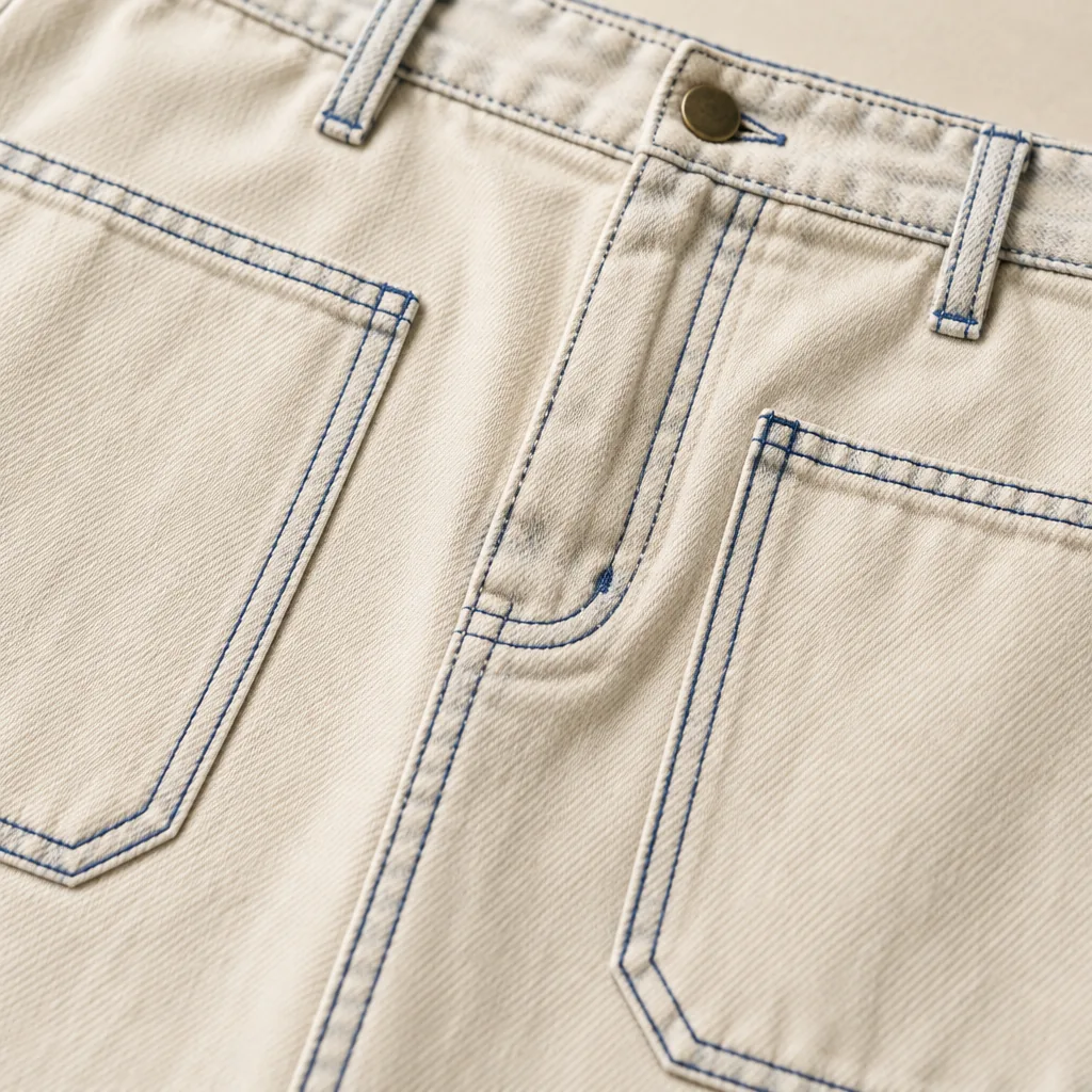 Ecru Patch Pocket Midi in Ecru wash, construction detail