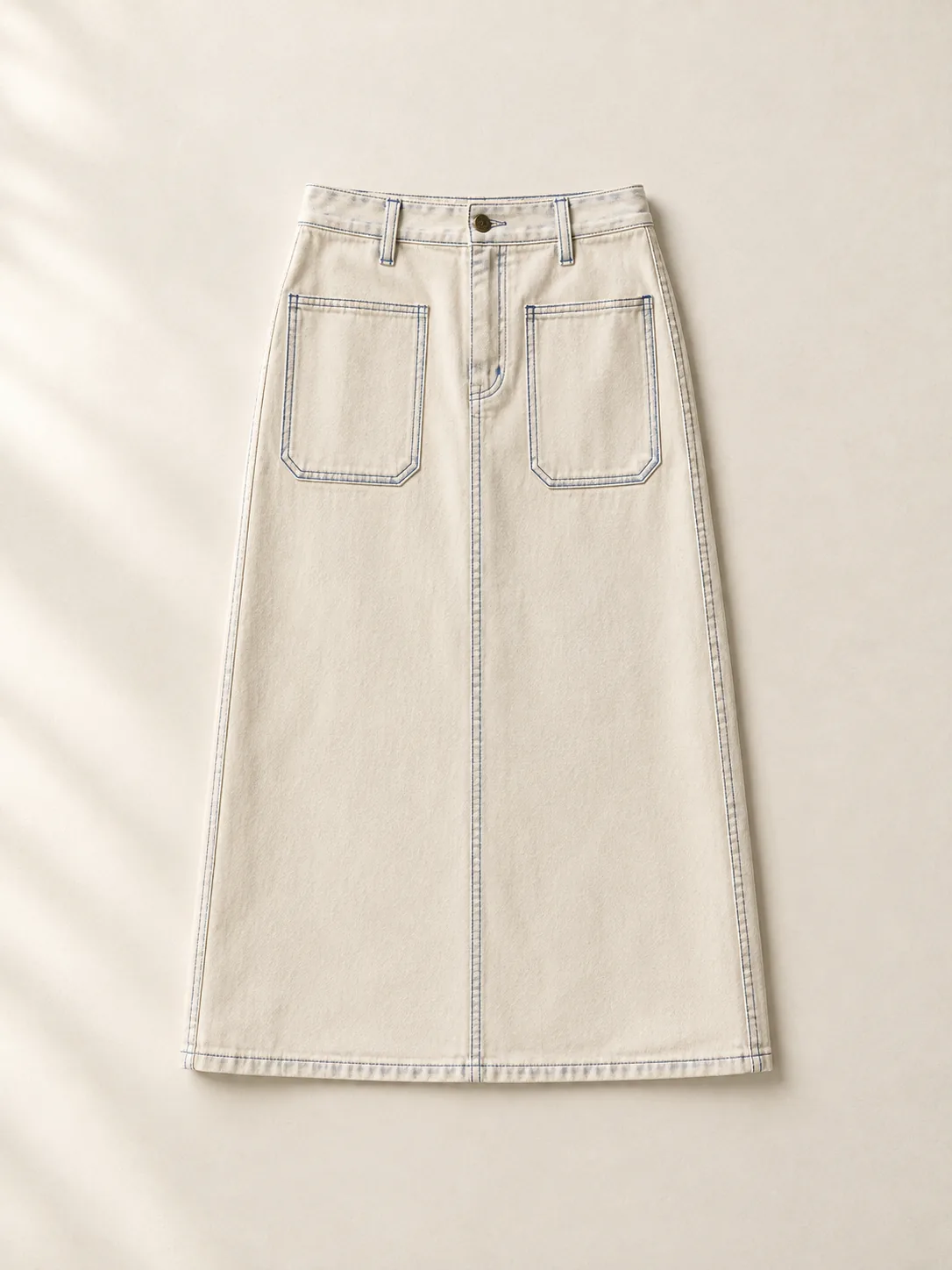 Ecru Patch Pocket Midi in Ecru wash, front view