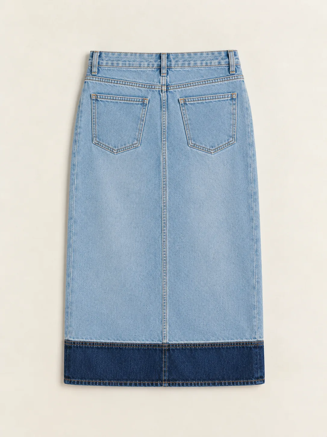 Hem Band Skirt in Faded Sky wash, back view