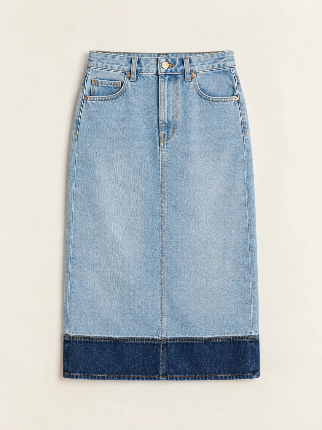 Hem Band Skirt in Faded Sky wash, front view