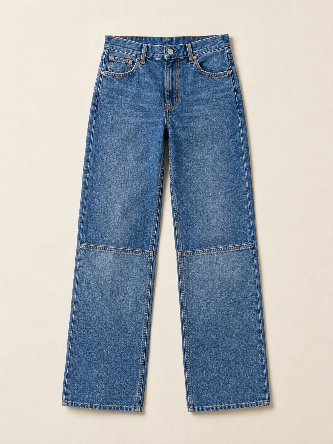 Knee Panel Straight in Mid Worn wash, front view