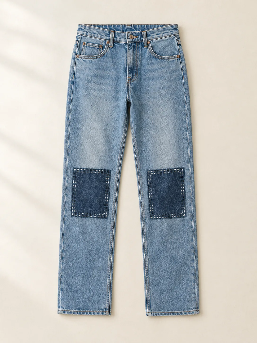 Knee Patch Straight in Light Worn wash, front view