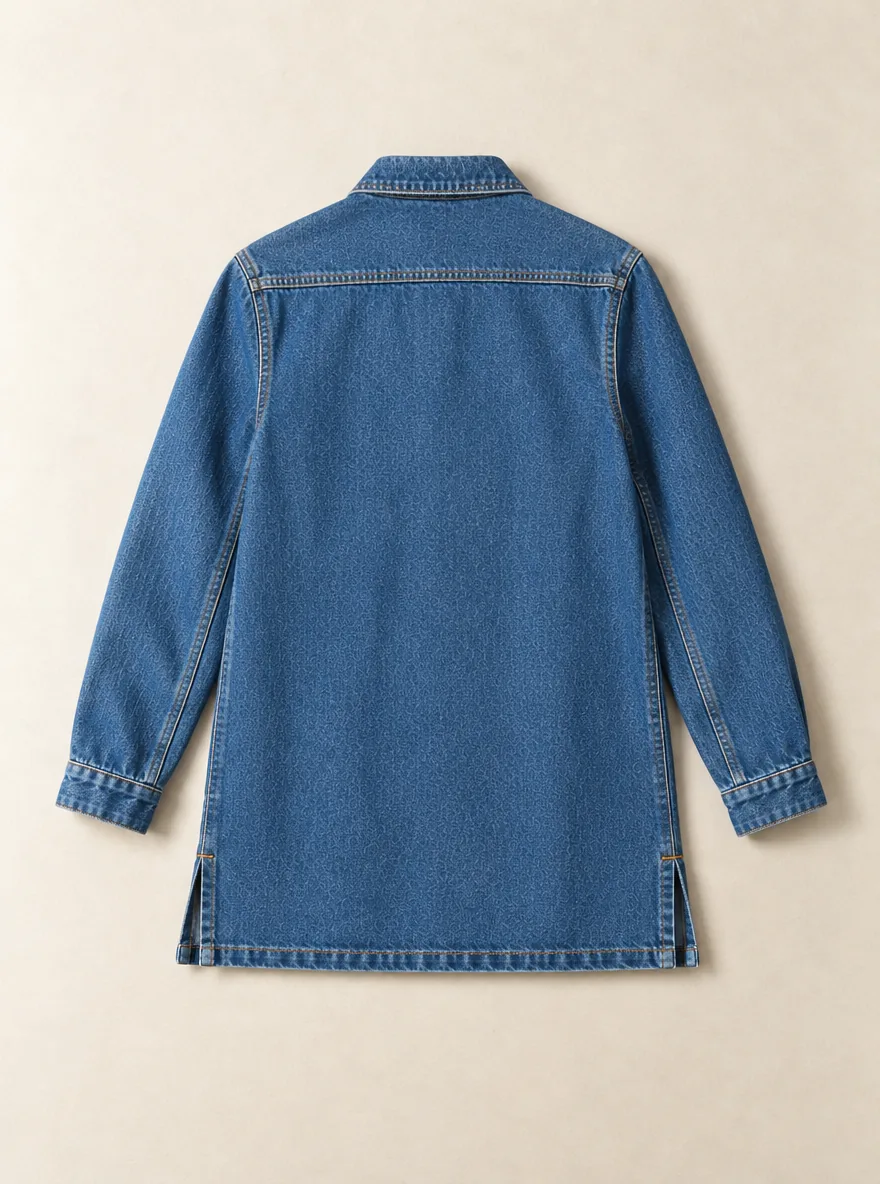 Long Line Overshirt in Mid Worn wash, back view