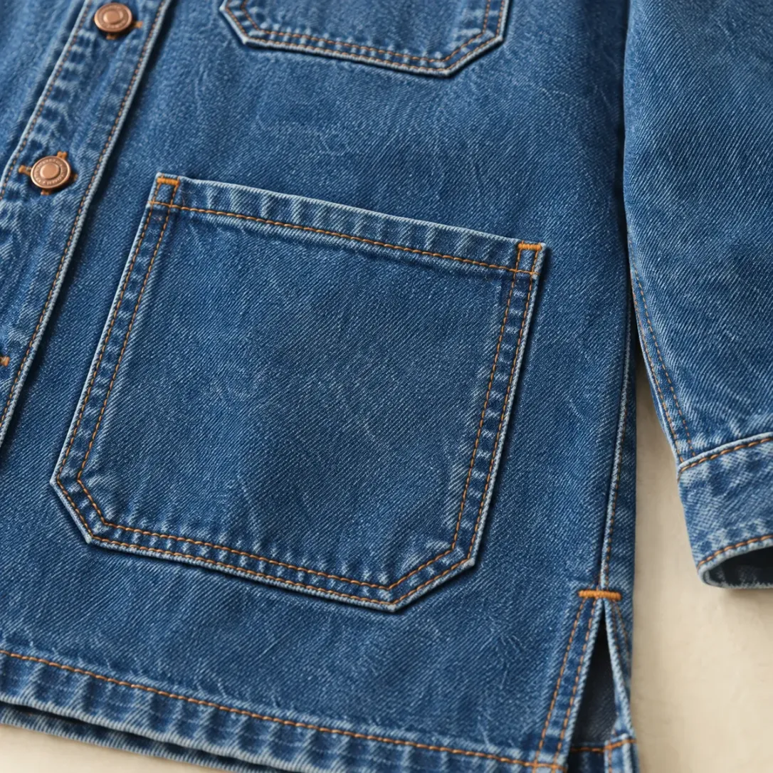 Long Line Overshirt in Mid Worn wash, construction detail