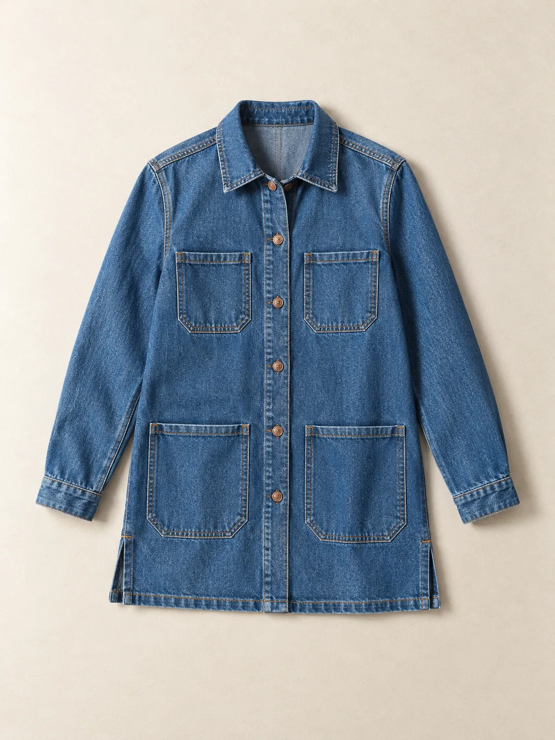 Long Line Overshirt in Mid Worn wash, front view
