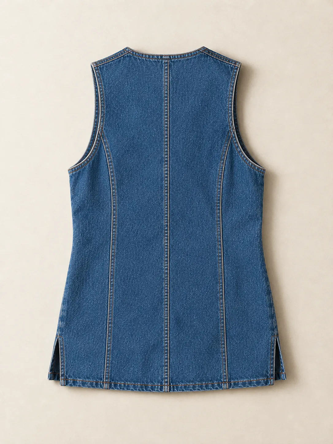 Long Line Vest in Mid Worn wash, back view