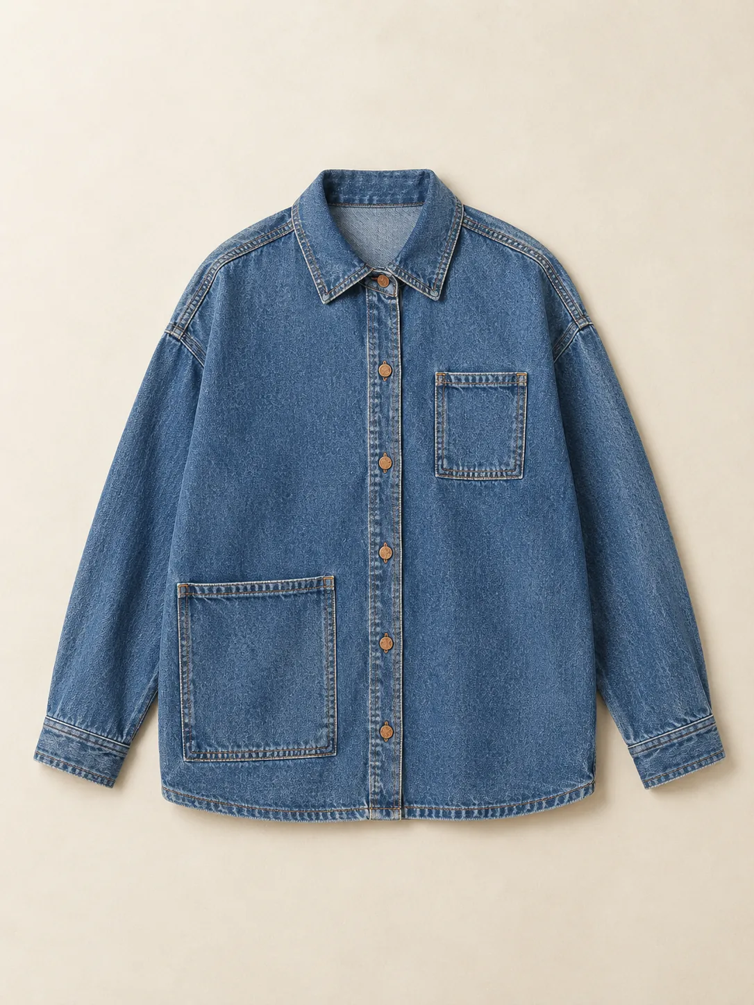 Offset Pocket Overshirt in Mid Worn wash, front view