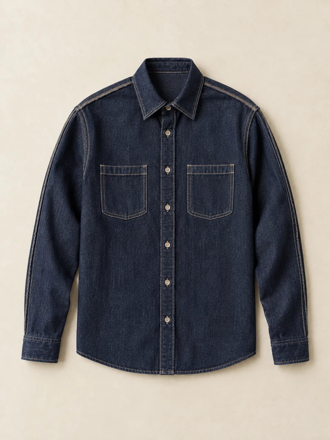 Outseam Overshirt in Raw Indigo wash, front view