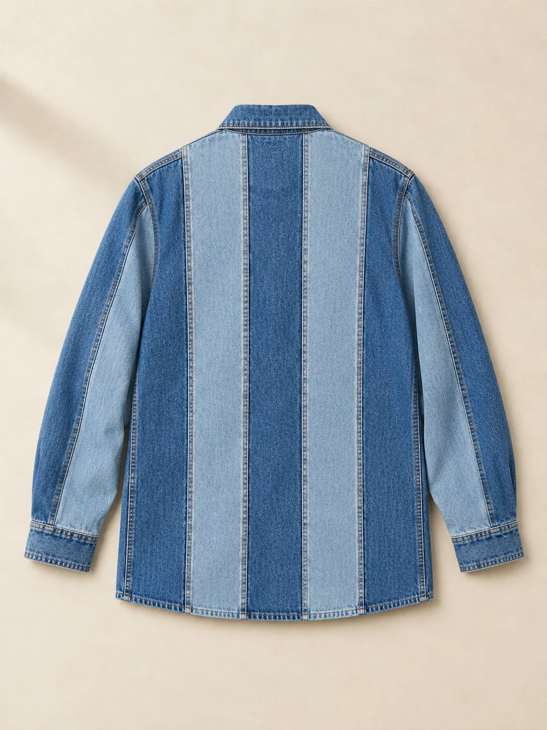 Panel Grid Overshirt in Mid Worn wash, back view