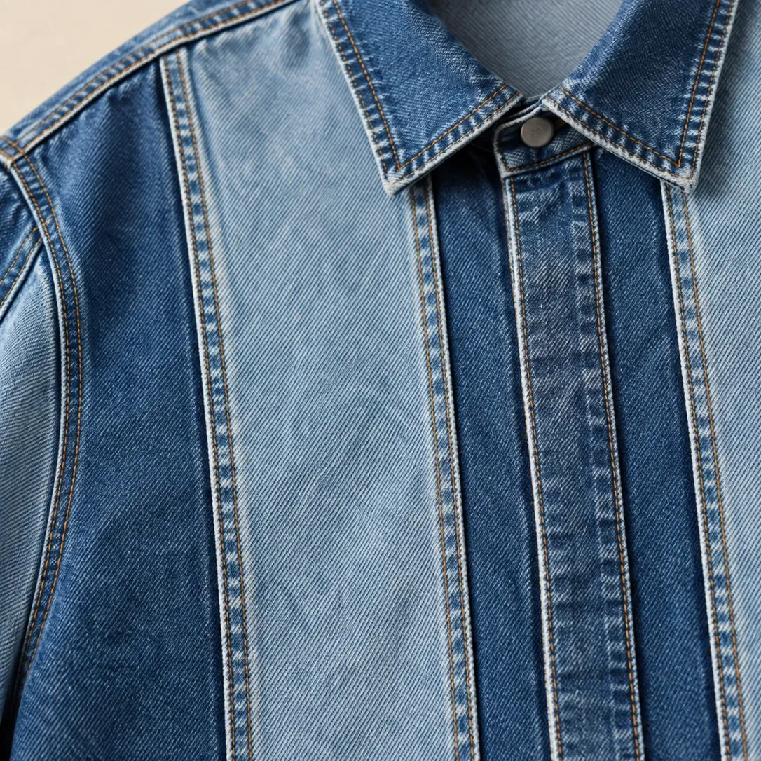 Panel Grid Overshirt in Mid Worn wash, construction detail