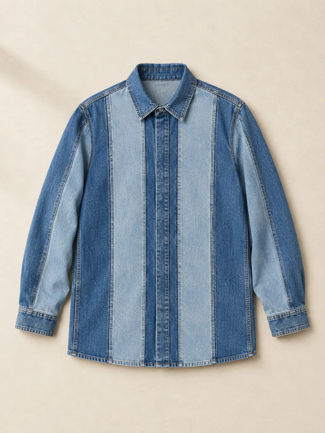 Panel Grid Overshirt in Mid Worn wash, front view