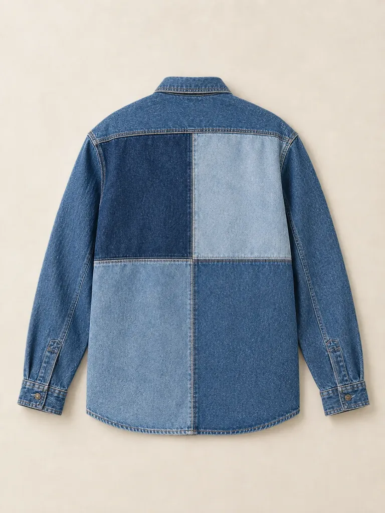 Patch Back Overshirt in Mid Worn wash, back view