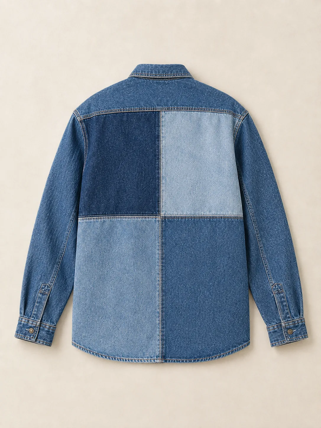 Patch Back Overshirt in Mid Worn wash, back view