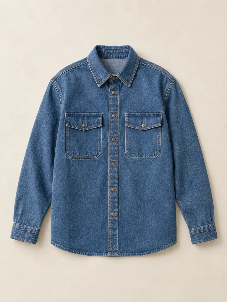 Patch Back Overshirt in Mid Worn wash, front view