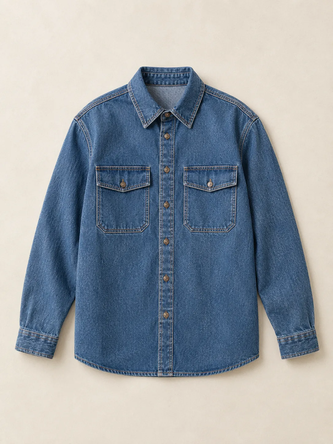 Patch Back Overshirt in Mid Worn wash, front view