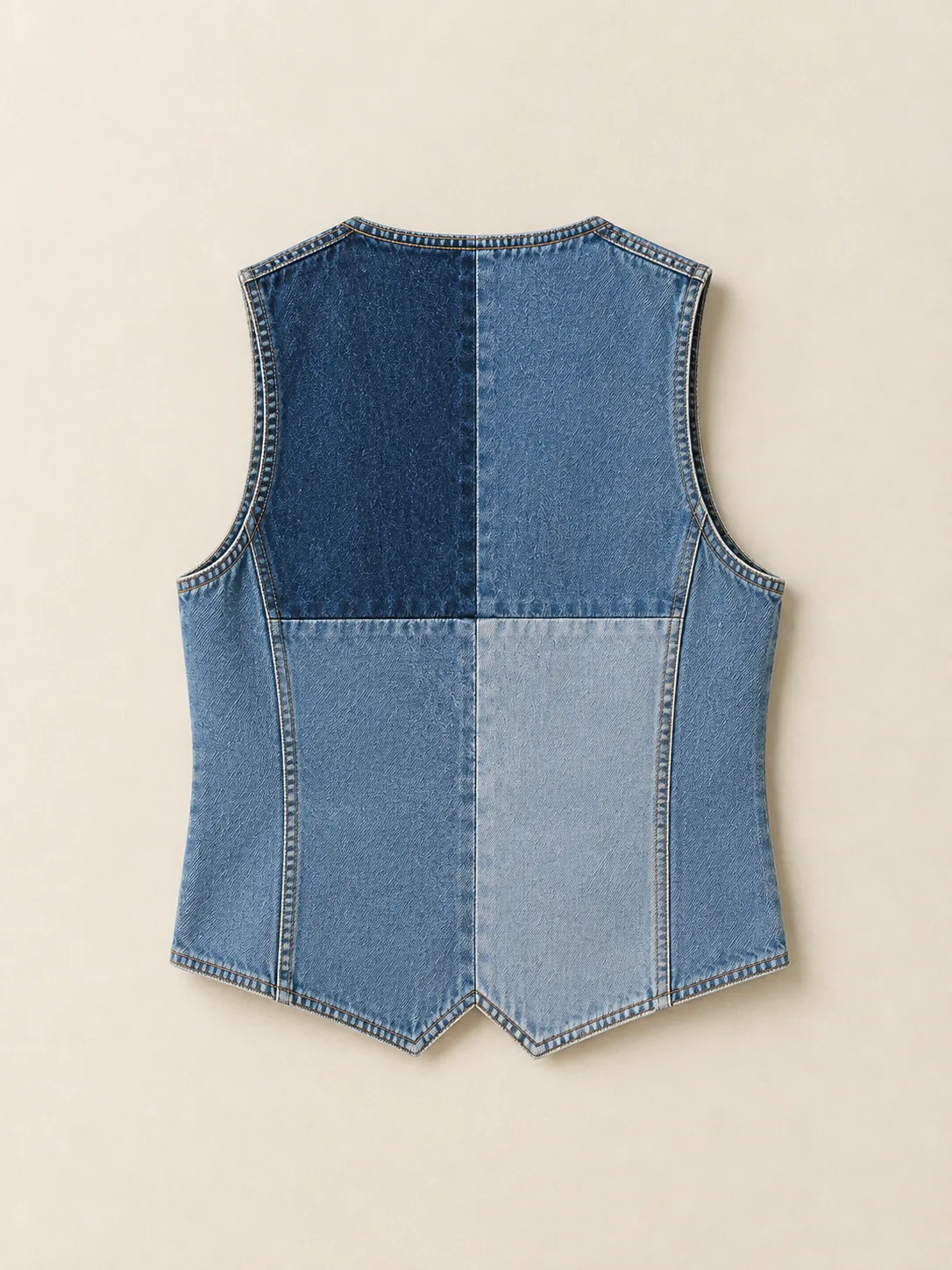 Patch Back Vest in Light Worn wash, back view