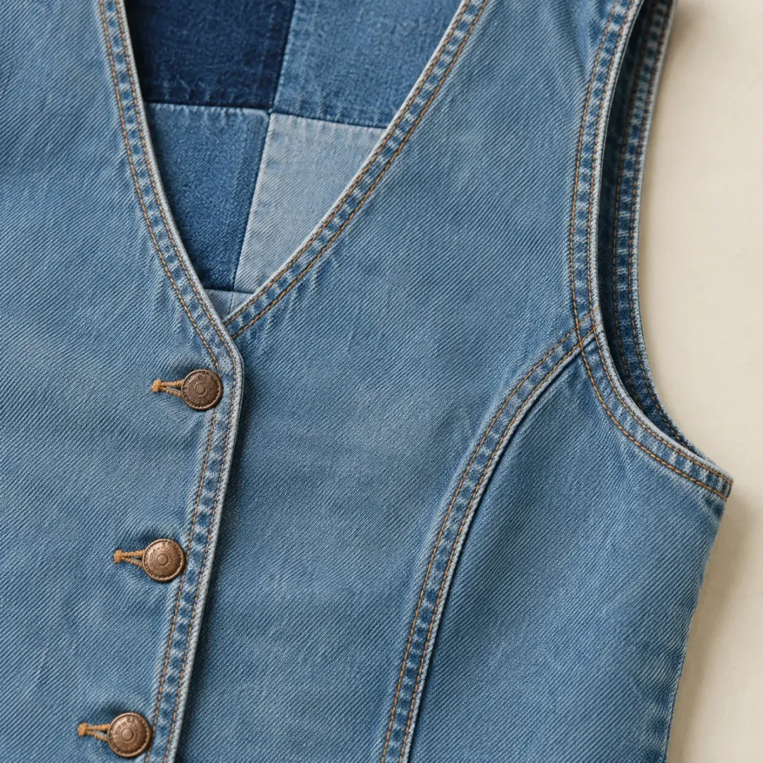 Patch Back Vest in Light Worn wash, construction detail