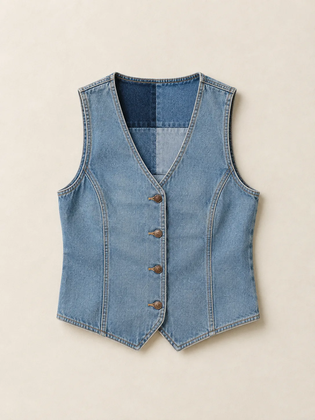 Patch Back Vest in Light Worn wash, front view
