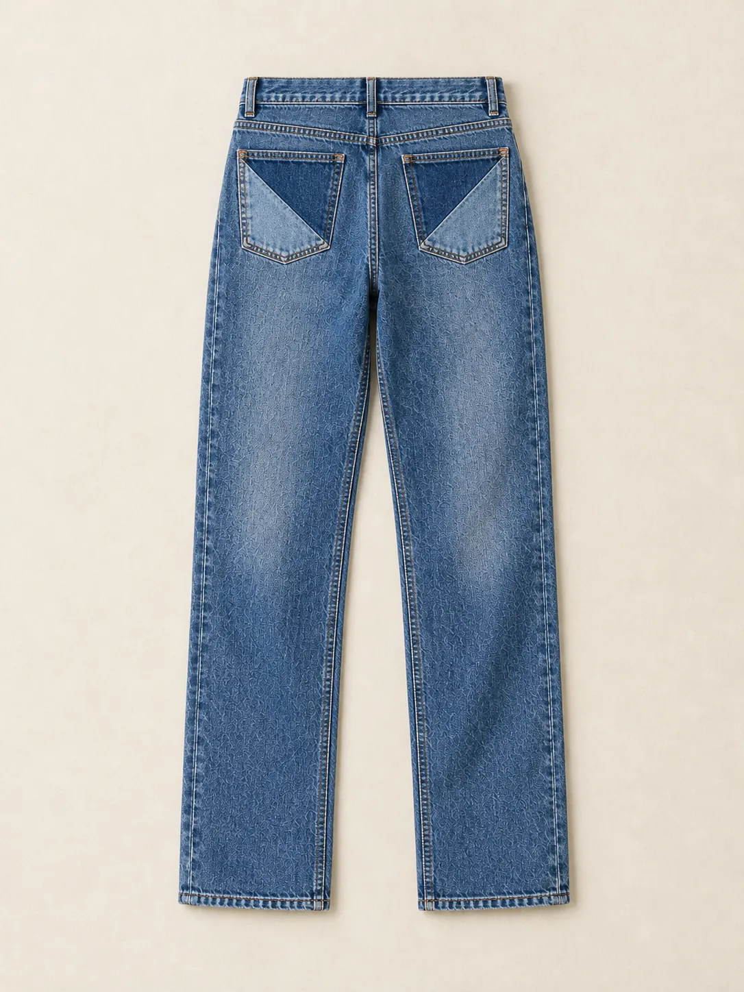 Pieced Pocket Straight in Mid Worn wash, back view