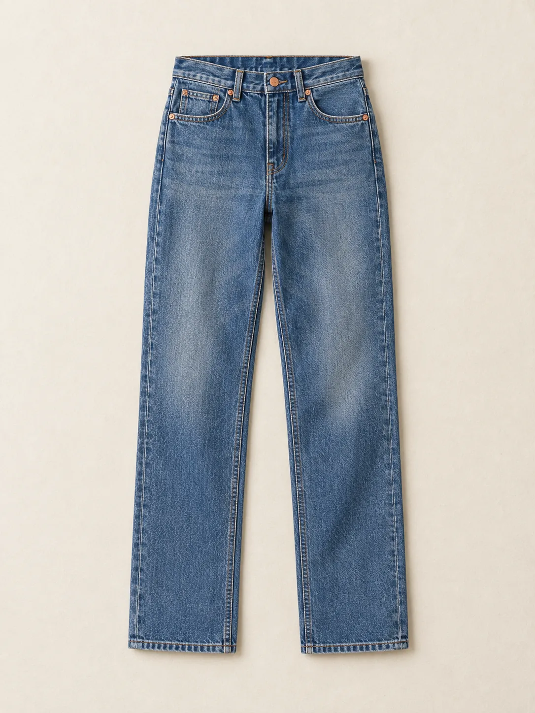 Pieced Pocket Straight in Mid Worn wash, front view